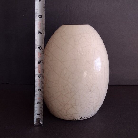 Signed William K Turner Raku Pottery Vase White Crackle Glaze 8" - Picture 9 of 9